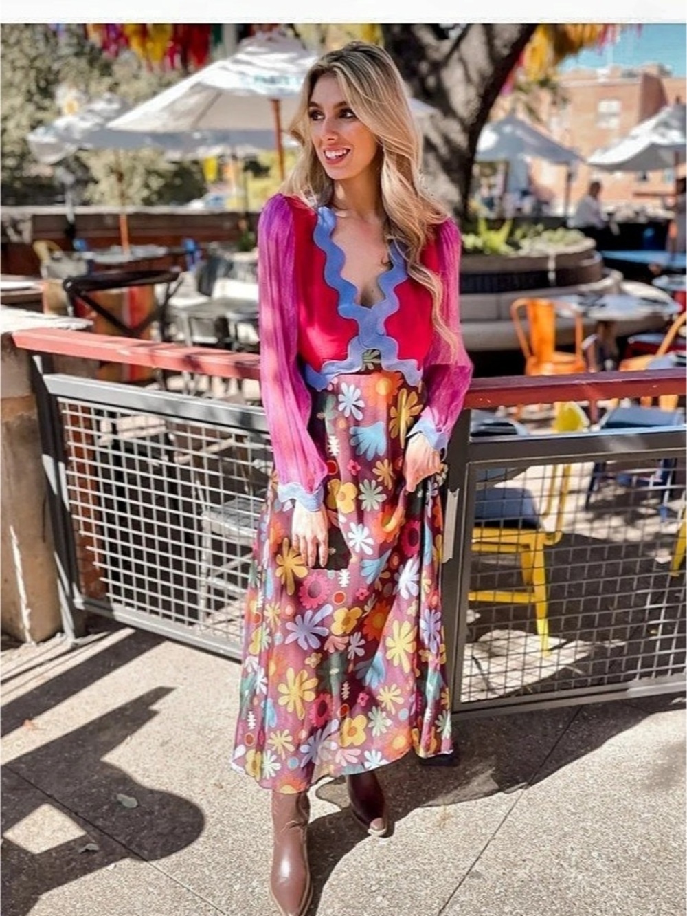 Celia B Echo Dress Floral Midi Dress Pink Blue Size Small NWT